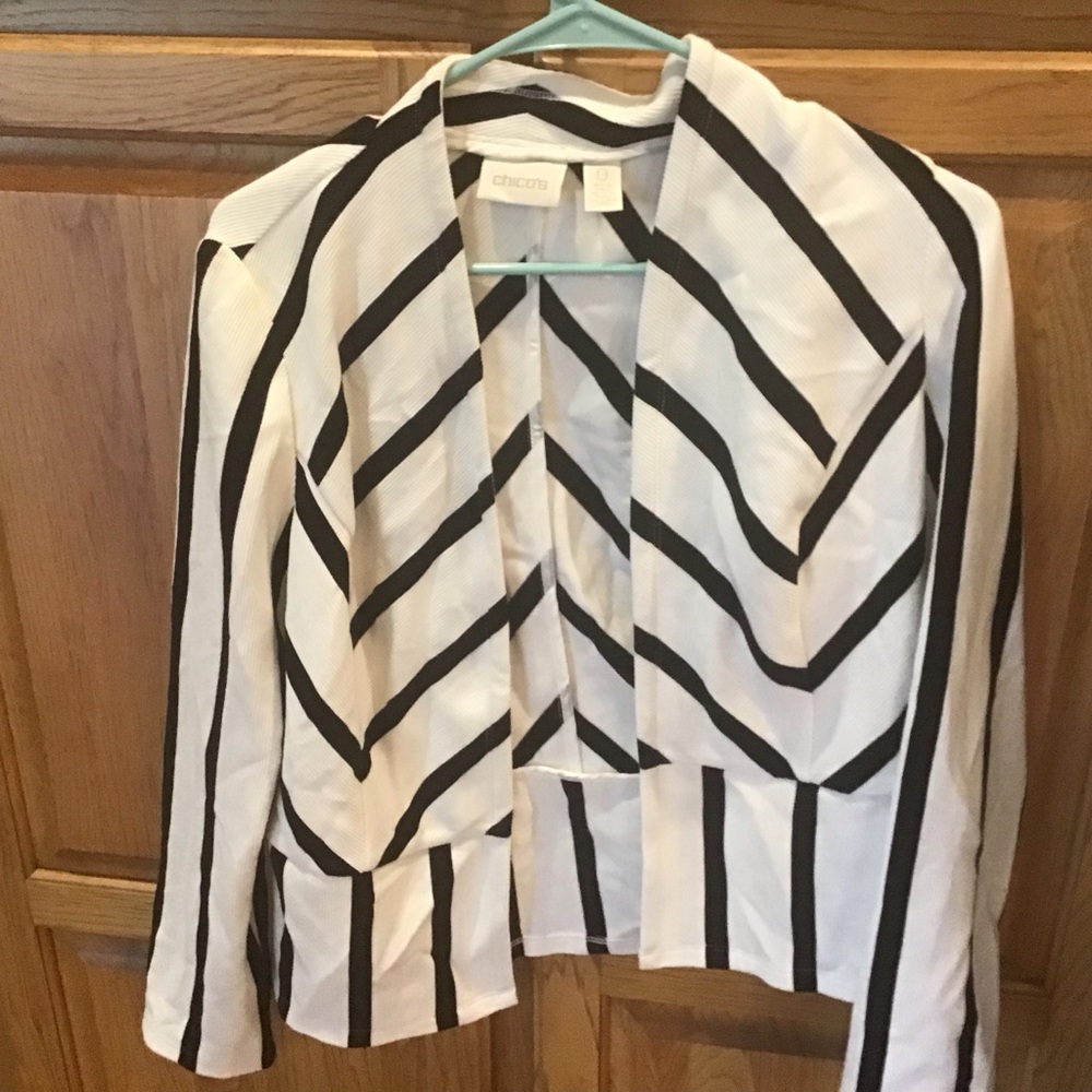 Chico’s 0 White with Black Stripes Jacket